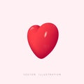 Plastic Red Heart Render. Realistic 3d design icon heart symbol love. Vector illustration