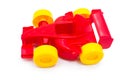 Plastic red racing toy car toy with yellow wheels Royalty Free Stock Photo