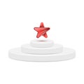 Plastic red star reward for the best product presentation winner, step round 3D design podium mockup for the prize winners with