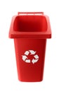 Plastic red trash can isolated on white background Royalty Free Stock Photo