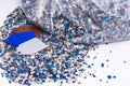 Plastic regrind with samples Royalty Free Stock Photo