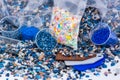 Plastic regrind with samples Royalty Free Stock Photo