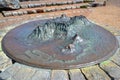 Plastic or relief map of Table Mountain National Park above Cape Town. Metal map showing relief landscape and city