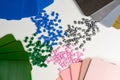 Plastic resin with color samples Royalty Free Stock Photo