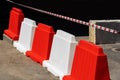 Plastic road barriers. Construction work on the road section. No people Royalty Free Stock Photo