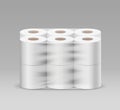 Plastic roll toilet paper one package twelve roll, design on gray background