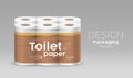 Plastic roll toilet paper one package twelve roll, leaf and brown design on gray background Royalty Free Stock Photo