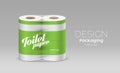 Plastic roll toilet paper packaging green design on gray background