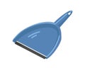 Plastic scoop for sweeping. Dustpan or shovel with handle. Dust pan for housework. Manual domestic tool. Colored flat