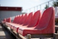 Dirty old red seats in an open-air sports stadium Royalty Free Stock Photo