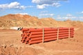 Plastic sewer pipes for laying an external sewage system at a construction site. Sanitary drainage system for a multi-story Royalty Free Stock Photo