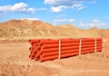 Plastic sewer pipes for laying an external sewage system at a construction site. Sanitary drainage system for a multi-story Royalty Free Stock Photo