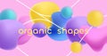 Plastic shapes background. Abstract colorful geometric shapes of different sizes, paint bubble, liquid and gas blobs Royalty Free Stock Photo