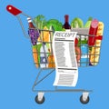 Plastic shopping basket full of groceries products Royalty Free Stock Photo