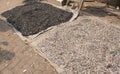 Plastic shreds being dried for recycling