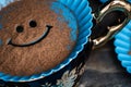 Plastic Smiley Face Template to Put Powder Cinnemon Royalty Free Stock Photo