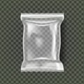 Plastic Snack Packaging Vector. Transparent Pillow Bag Wrap. Empty Product Polyethylene Mock Up Template. Nylon Doy Pack