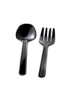 Plastic spoon and fork in black color isolated on white background Royalty Free Stock Photo