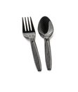 Plastic spoon and fork in black color isolated on white background Royalty Free Stock Photo