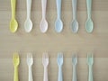 Plastic spoon and fork, bright color Royalty Free Stock Photo