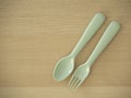 Plastic spoon and fork, bright color Royalty Free Stock Photo