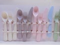 plastic spoons, forks and knife for baby Royalty Free Stock Photo