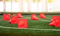 Plastic sport training cone on soccer field Royalty Free Stock Photo