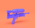 Plastic Squirt Gun Toy, indigo blue hunting and adventure  water gun on pinkish orange background, 3d rendering Royalty Free Stock Photo