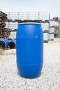 Plastic Storage Drums, Blue Barrels. Royalty Free Stock Photo