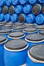 Plastic Storage Drums, Blue Barrels. Royalty Free Stock Photo