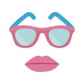 Plastic sunglasses and women`s lips.