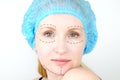 Facial plastic surgery or facelift, facelift, face correction. A plastic surgeon examines a patient before plastic surgery Royalty Free Stock Photo