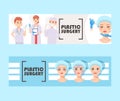 Plastic surgery banner vector illustration. Face correction. Doctors stuff with equipment. Liposuction of cheeks, eyes Royalty Free Stock Photo