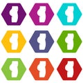 Plastic surgery of buttocks icon set color hexahedron
