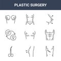 9 plastic surgery icons pack. trendy plastic surgery icons on white background. thin outline line icons such as scar, torso, torso