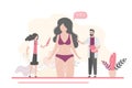 Plastic surgery or liposuction. Tummy tuck concept banner. Doctors and woman patient