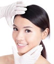 Plastic surgery touching the beautiful woman face Royalty Free Stock Photo
