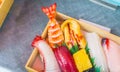 .Plastic Sushi rolls in a display case Royalty Free Stock Photo