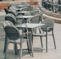 Plastic tables with chairs in a restaurant