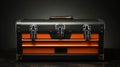 Plastic tool box with lid and handle in black and orange for handyman Royalty Free Stock Photo