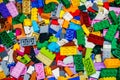 Plastic toy blocks background in multiple colours