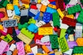 Plastic toy blocks background in multiple colours