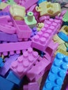 Plastic toy building blocks or toy brick for background Royalty Free Stock Photo