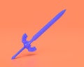 Plastic Toy Master sword Weapon , indigo blue hunting and adventure tool on pinkish orange background, 3d rendering