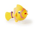 Plastic toy mechanical fish isolated