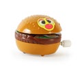 Plastic toy mechanical hamburger isolated