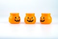 Plastic toy pumpkin for halloween decoration isolated on white background Royalty Free Stock Photo