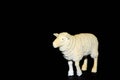 Plastic toy sheep on a black background. Realistic toy Copy Space Royalty Free Stock Photo