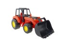 Plastic tractor toy with bucket.