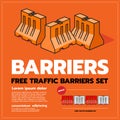 Plastic traffic Barrier set isometric view, icon, vector design, isolated background